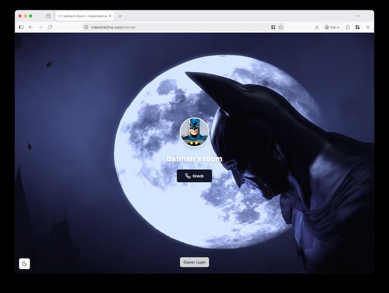 Personal video room example — Batman's room with custom branding